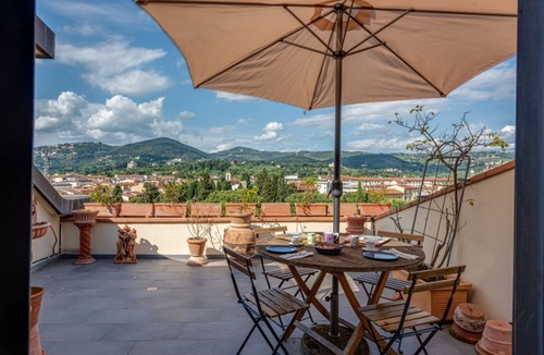 Coverciano Apartment | Cozy apartment with a panoramic terrace overlooking Florence! The living area with a windowed kitchenette and single sofa bed offers comfort and practicality. The double bedroom with a private bathroom ensures privacy and relaxation. The kitchen is equip