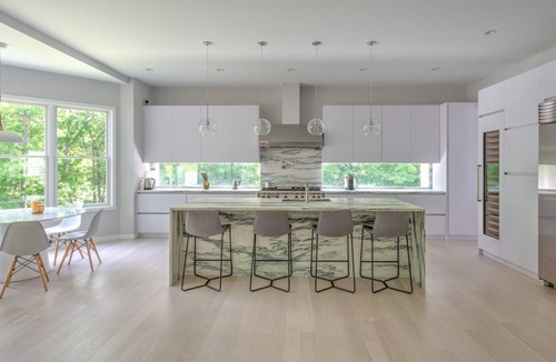 Amagansett North House | Modern-style home with heated private pool, open-floor plan, ample natural.