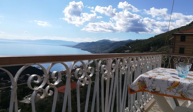 a balcony between the sky and the sea