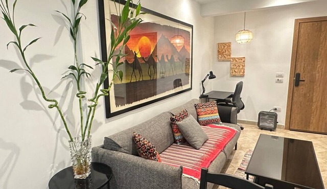 Premium 1BR Heliopolis Suite | Private Garden Terrace & A/C