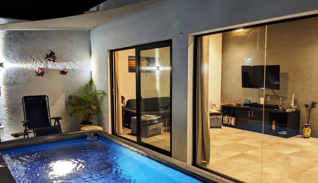 Spacious, private with heatable pool and King Size bed and close to downtown