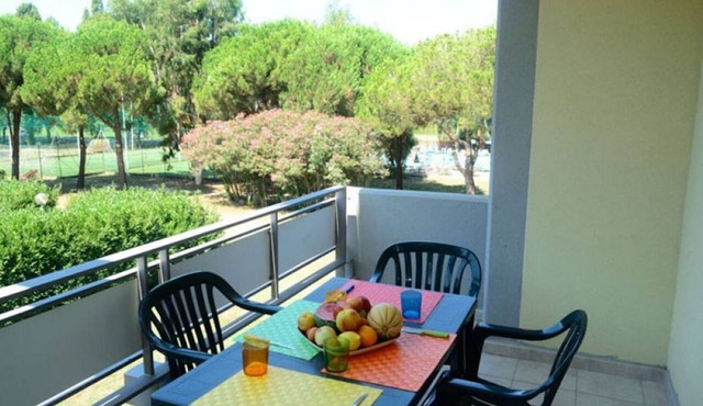 Two-room apartment of 45 sqm, consisting of a large living room/dining area with equipped kitchenette and sofa bed with 2 single pull-out beds, a double bedroom, bathroom with shower, private balcony complete with table and chairs.Equipped with:- Air con